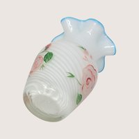 1970s Fenton Opalescent Swirl Glass Painted Rose Vase