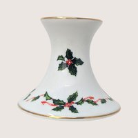 1980s Lefton Ceramic Holly Berry Candlestick Holder Pair
