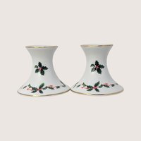 1980s Lefton Ceramic Holly Berry Candlestick Holder Pair