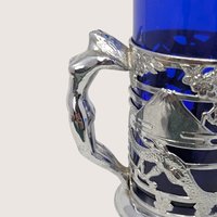 1950s Japanese Silver Plated Tankards with Cobalt Glass