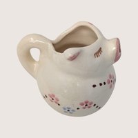 1950s Ceramic Pig Creamer with Floral Accent 