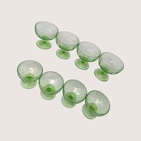 1930 Hocking Glass Cameo Green Depression Glass Sherbet Glasses Set of 8
