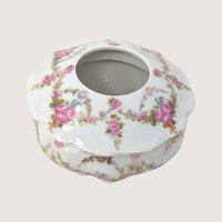 Antique M.Z. Austria Porcelain Hair Receiver with Pink Floral Swags
