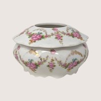 Antique M.Z. Austria Porcelain Hair Receiver with Pink Floral Swags