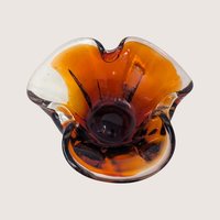 Vintage Murano Amber to Red Gradient Hand Blown Glass Art Bowl