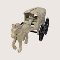 1920s Cast Iron Horse Drawn Ice Cart Toy with Removable Driver