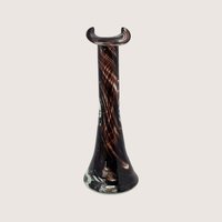 1970s Murano Style Brown Swirl Art Glass Bud Vase with Bicorn Rim