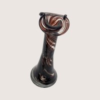 1970s Murano Style Brown Swirl Art Glass Bud Vase with Bicorn Rim
