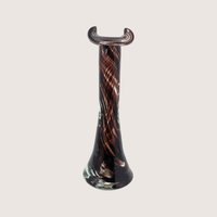 1970s Murano Style Brown Swirl Art Glass Bud Vase with Bicorn Rim
