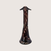 1970s Murano Style Brown Swirl Art Glass Bud Vase with Bicorn Rim