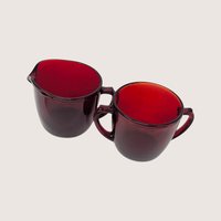 1940s Anchor Hocking Royal Ruby Creamer Open Sugar Service Set