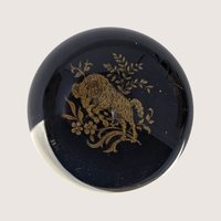 Vintage Chokin Style Gold Ram Lacquerware Glass Dome Paperweight