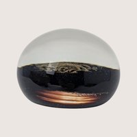 Vintage Chokin Style Gold Ram Lacquerware Glass Dome Paperweight