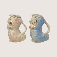 1940s Shawnee Pottery Ceramic Owl Creamer Pitcher Pair