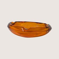 1960s Viking Glass Amber Orb Heavy Art Glass Ashtray