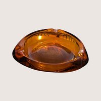 1960s Viking Glass Amber Orb Heavy Art Glass Ashtray