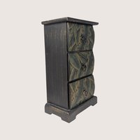 1980s Wooden Carved Leaf 3 Drawer Mini Chest