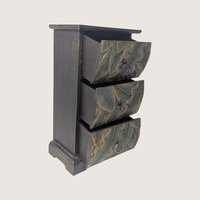 1980s Wooden Carved Leaf 3 Drawer Mini Chest
