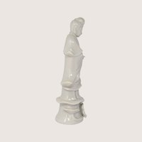 1970s Porcelain Guan Yin Statue Lotus Base Blanc De Chine Figurine