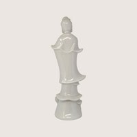 1970s Porcelain Guan Yin Statue Lotus Base Blanc De Chine Figurine