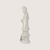 1970s Porcelain Guan Yin Statue Lotus Base Blanc De Chine Figurine