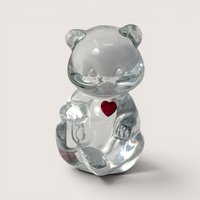 Vintage clear Fenton art glass birthstone teddy bear figurine with a red ruby heart rhinestone for July.