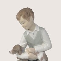 Vintage Zaphir Porcelain Boy Petting Puppy Figurine