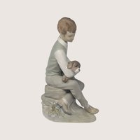 Vintage Zaphir Porcelain Boy Petting Puppy Figurine