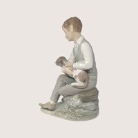 Vintage Zaphir Porcelain Boy Petting Puppy Figurine