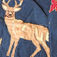 1990s Vintage Handmade Patchwork Deer Cabin Quilt