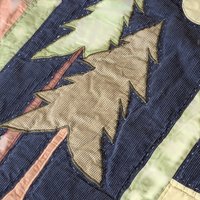 1990s Vintage Handmade Patchwork Deer Cabin Quilt