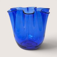 Vibrant cobalt blue mid-century blown glass fazzoletto vase with a ruffled handkerchief rim.