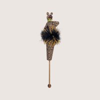 1970s Handmade Felt Leopard Stick Puppet Vintage Folk Art