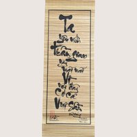 Vintage Vietnamese Bamboo Scroll Set Calligraphy Wall Art