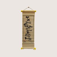 Vintage Vietnamese Bamboo Scroll Set Calligraphy Wall Art