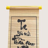 Vintage Vietnamese Bamboo Scroll Set Calligraphy Wall Art
