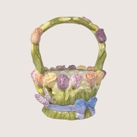 Vintage Silvestri Floral and Butterfly Ceramic Basket Planter