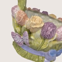 Vintage Silvestri Floral and Butterfly Ceramic Basket Planter