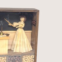 Vintage Schoolroom Diorama Corn Husk Doll Shadow Box
