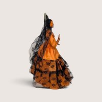 Vintage Spanish Senorita Doll in Orange Dress and Black Lace Mantilla