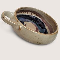 Set of 2 Vintage Handmade Stoneware Bowls with Swirls and Handles