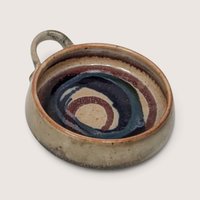 Set of 2 Vintage Handmade Stoneware Bowls with Swirls and Handles
