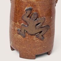 Vintage Handmade Stoneware Pottery Basket with Frog Motif