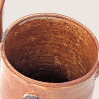 Vintage Handmade Stoneware Pottery Basket with Frog Motif