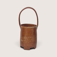 Vintage Handmade Stoneware Pottery Basket with Frog Motif