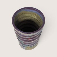 Vintage Handmade Stoneware Ribbed Studio Pottery Vase