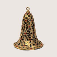 Vintage Enamel Metal Bell Ornament with Holly Leaves