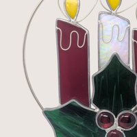 Vintage Stained Glass Christmas Candles Suncatcher