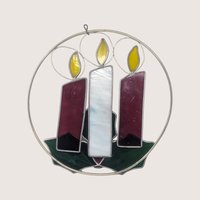 Vintage Stained Glass Christmas Candles Suncatcher