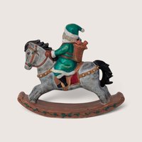Vintage Green Santa on Rocking Horse Ceramic Figurine